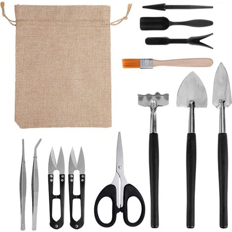 Ensemble de 13 outils pour bonsaï avec sac de rangement pratique, mini-outils de jardinage pour plantes d'intérieur et culture professionnelle de bonsaïs (1/5)