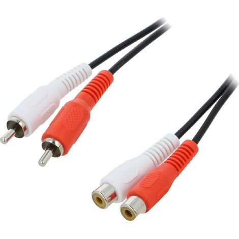 Cable RCA femelle x2 RCA male x2 5m - Noir