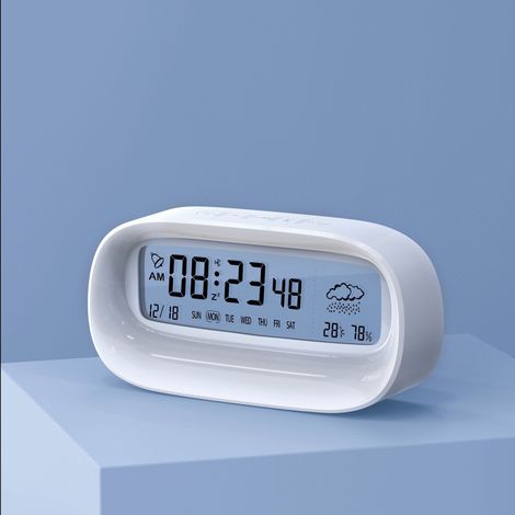 Réveil de Bureau Transparent avec Affichage Numérique, Température, Humidité et Minuterie Étudiante Nocturne