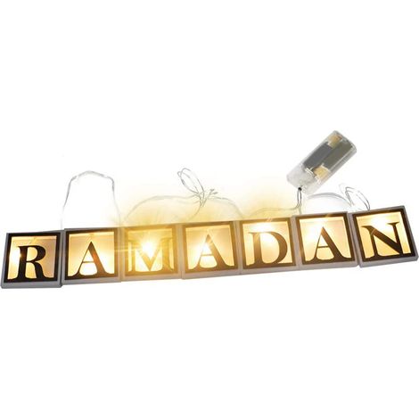 Ramadan LED String Light Decoration Wooden Hollow Letters Pendant for Ramadan Eid Mubarak Home Decor
