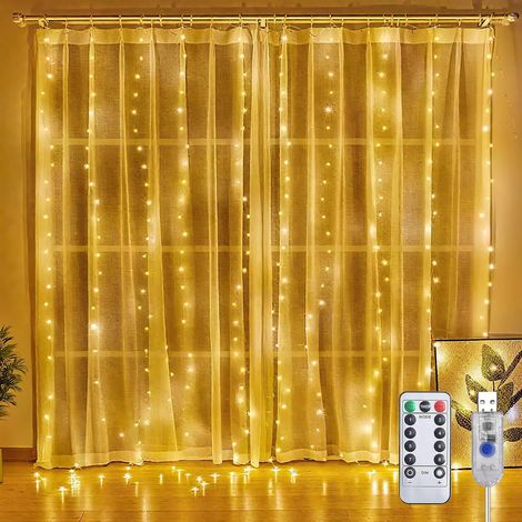 Rideau Lumineux, 3MX3M 300LEDs 8 Modes Guirlande Lumineuse et Télécommande, Etanche IP65 Fairy Lights, Guirlande Noel Exterieur et Interieur pour Decoration Fenêtre, Noël, Mariage, Chambre (1/5)