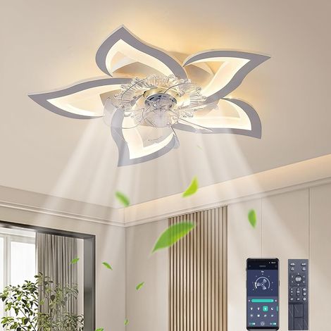 Ventilateur de plafond avec éclairage, Éclairage de plafond LED dimmable avec ventilateur silencieux,50W, 4000lm, pour salon, chambre et salle à manger lampe avec ventilateur, 6 vitesses (1/4)