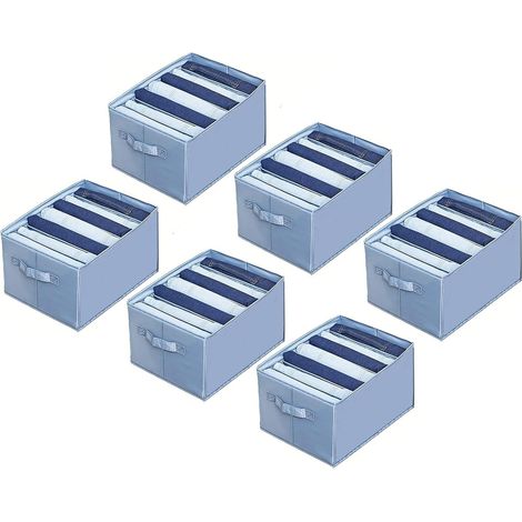 6 Rangements Boîtes pour Jeans, Pantalons, Pulls, Organisateur Empilable pour Garder les Vêtements Bien Rangé, Gain de la Place, Gris (1/5)