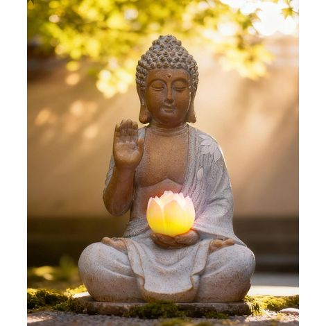 statue Bouddha LED solaire lotus jardin zen Feng Shui  Statue en résine résistante aux intempéries, décoration jardin zen salon Feng Shui, cadeau spirituel femme homme maman (1/5)