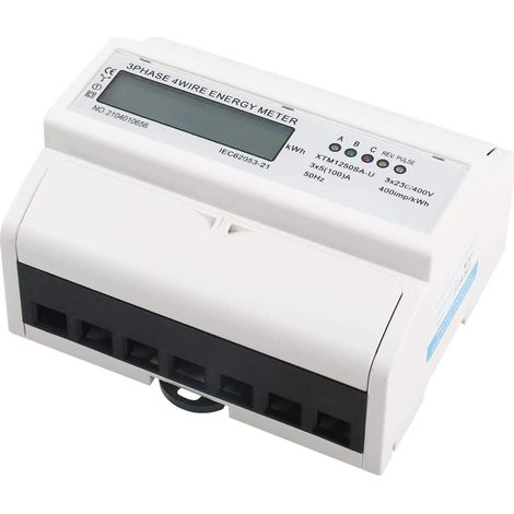 Compteur d'énergie numérique triphasé Compteurs d'électricité numériques sur rail DIN fils 4P 5-100A à affichage LCD 4 5 (1/5)