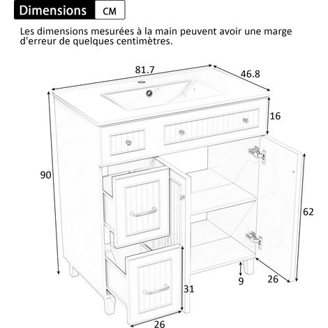 Meuble salle de bain avec vasque 81,7cm, armoire de toilette debout en céramique, finition laquée, rangement multifonction, pieds en bois massif, design luxe moderne, vert (1/5)