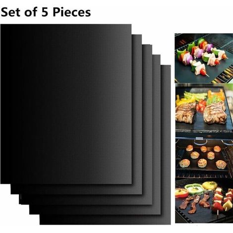 Déstockage Set de 5 Tapis de Cuisson Tapis BBQ Barbecue Plaque Feuille de Cuisson Four 40 × 33cm pour Barbecue gaz Charbon électrique 100 Anti-adhérent--