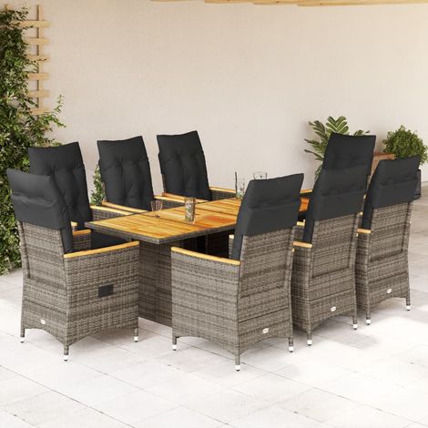 9-tlg. Garten-Essgruppe mit Kissen Grau Poly Rattan (1/5)