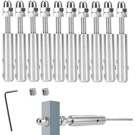 Stainless Steel Cable Tensioner for Stainless Steel Cable 5 mm, 10 Pieces and L-Key Stainless Steel Wire Cable Tensioner for Guy Tensioning (5 mm) (1/5)