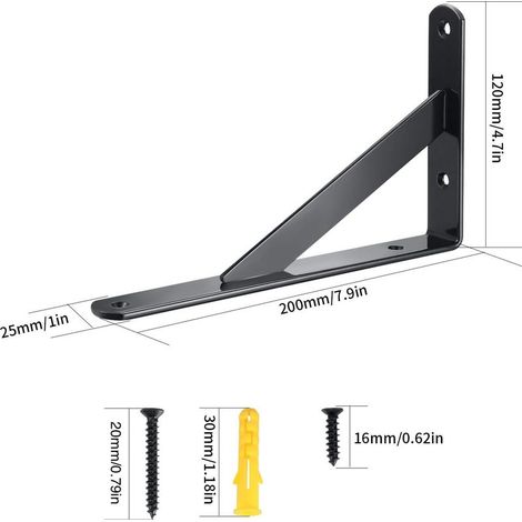 Set mit 2 dreieckigen Metall-Wandhalterungen – Stabile Regalträger – Schwarz – Länge 20 cm (1/5)