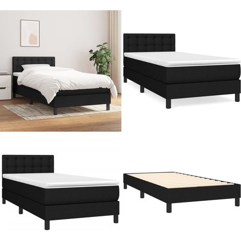 Sommier à lattes de lit avec matelas Noir 90x200 cm Tissu - Lit Double - Lit Tapissier - Literie - Matelas À Ressorts Ensachés - Tête De Lit Ajustable - Home & Living (1/5)