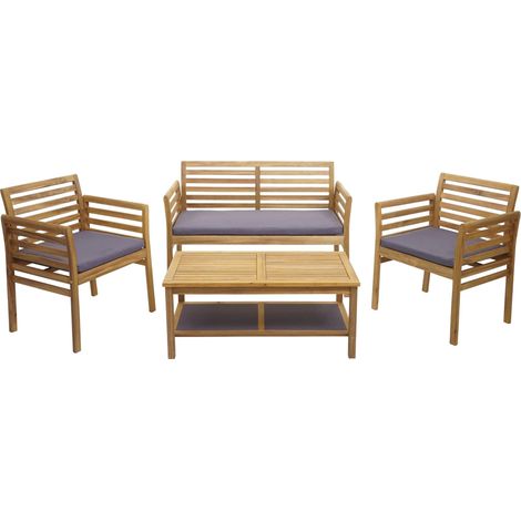 Ensemble de jardin HHG-218b, groupe de sièges pour balcon, bois d'acacia massif, coussins gris foncé (1/5)