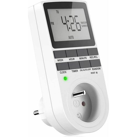 Prise Programmable Digitale - Minuterie Électrique Hebdomadaire LCD - 12H/24H 7 Jours - 3680 W - Pour Appareils Électroménagers et Éclairage - 1 Pièce (1/5)