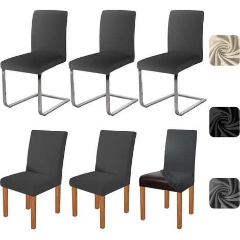 Elastische Stuhlhussen 6er Set Dunkelgrau, waschbar & dehnbar (1/5)