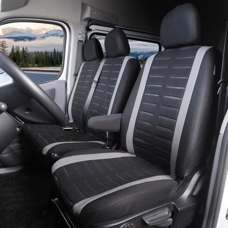 Housse Siège Voiture Van Universel 2+1 Places – Camions Camionnettes Bus Tissu Lavable Noir Gris (1/5)
