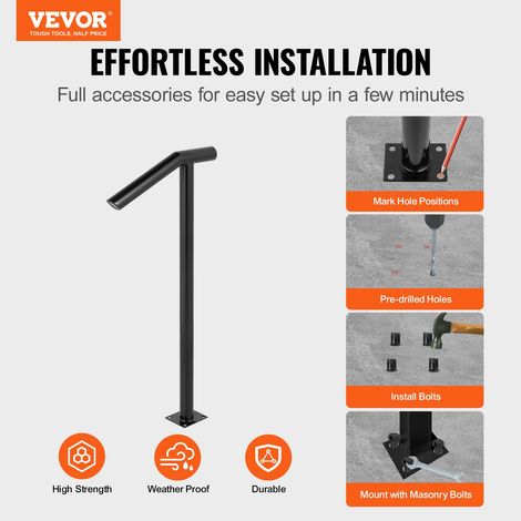 Rampe d'escalier 2 Étapes, Main Courante pour Escalier Extérieur, Hauteur 96 cm, Barre d'escalier en Fer Garde-corps pour Escalier Antirouille Porche Jardin Garage Âgés Enceintes, Noir Mate (1/5)