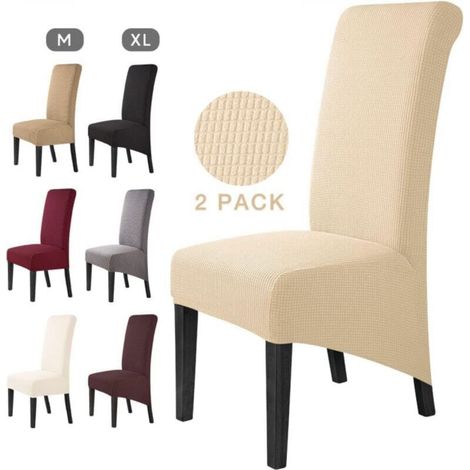 2-Piece Jacquard Dining Room Chair Cover, Stretchable, Removable, Washable, Universal Chair Cover, Chair Protector for Weddings, Kitchens, Banquets - Large (Beige, 4 Pieces) (1/5)