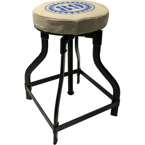 Tabouret atelier vintage à crémaillère en métal assise toile imprimée - SOLAL (1/5)