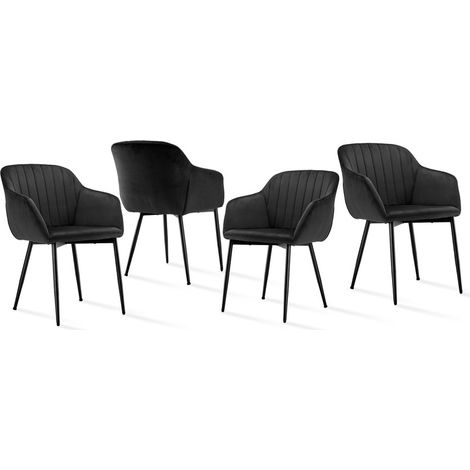 Goeurvant Sillas de comedor minimalistas con asiento ancho y reposabrazos ergonómicos, combinación de confort y elegancia - Juego de 4 - Negro