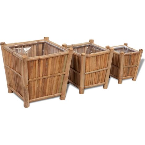 Lits surélevés en bambou avec doublure en nylon 3 pcs (1/5)