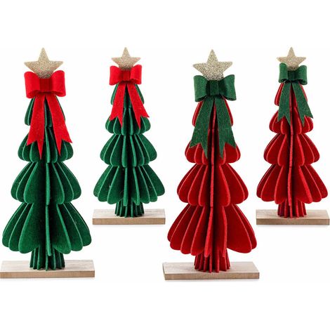 Set di 4 alberi di Natale in panno con base in legno, 30,5 e 34 cm