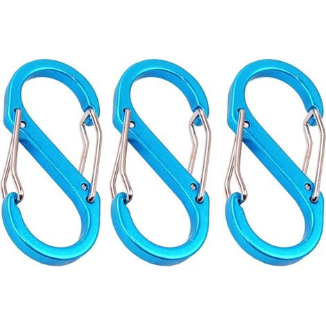 pièces mousqueton petit métal double mousqueton clips de sécurité en forme de S en métal pour les activités de plein air (bleu)