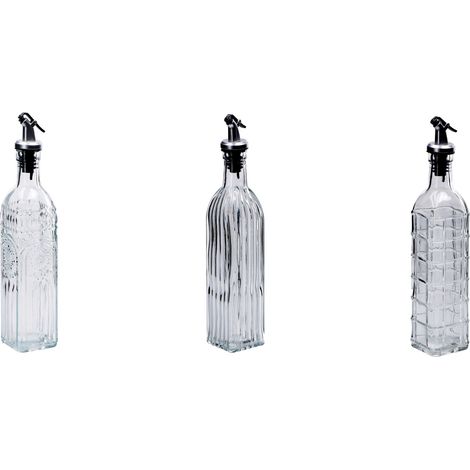 Regalo Italiano Oliera Acetiera Ass. con Tappo Acciaio 500 Ml H 30 Cm 6 x 6 Cm Vetro Trasparente 1 Pz