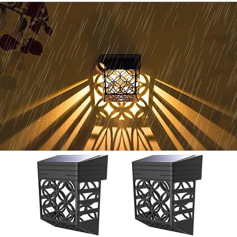 Lot de 2 lampes solaires de clôture pour extérieur, éclairage décoratif de jardin à LED étanche pour poteau de chemin d'escalier de porte d'entrée (blanc chaud)