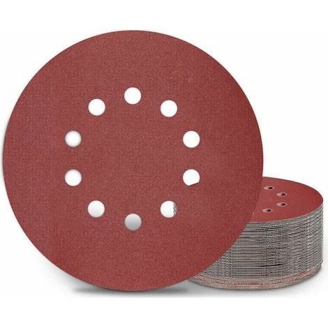 Disque de ponçage de 225 mm, 25 tampons de ponçage ronds à 10 trous, grain P180, pour ponceuses à long manche, ponceuses pour cloisons sèches [A+++] (1/5)