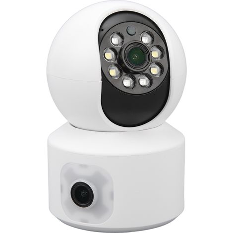 Caméra de sécurité WiFi à double objectif HD sans fil pour la maison avec vision nocturne grand angle, détection de mouvement et audio bidirectionnel. (1/5)