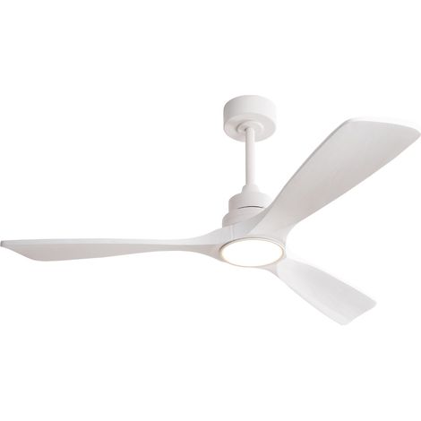 Ventilador de techo con luz 52'' blanco, madera y metal, motor DC reversible, 6 velocidades (1/5)