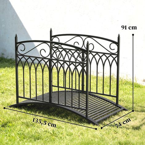 Gartenbrücke aus Metall 135,5 cm Teichbrücke mit Sicherheitsgeländern Antik-Optik Rostbeständig einfache Montage (1/5)