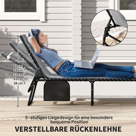 Ensemble de 2 transats pliants de jardin avec repose-tête, dossier ajustable (5 niveaux), poche latérale, gris anthracite (1/4)