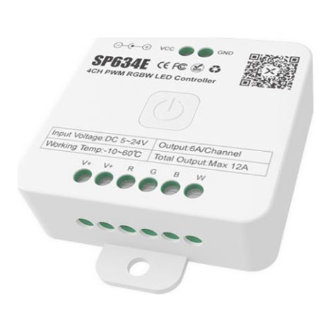Contrôleur LED RGBW 4 canaux SP634E avec application mobile, télécommande tactile 2,4 GHz et boîtier de commande 86.