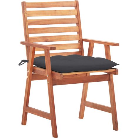 Lot de 3 Chaises à manger d'extérieur，Chaise de jardin et coussins Acacia massif CFW9483477 (1/5)