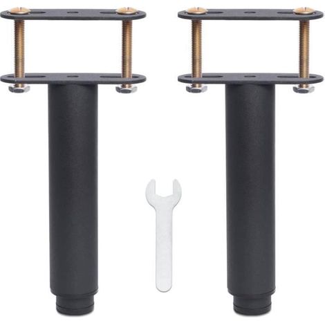 Pied de Lit Universel pour Sommier à Lattes sans Perçage Hauteur: 18cm(+15cm) Reglable Noir Metallique Ronde ø3.8cm (1/4)