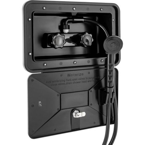 Douche de camping, salle de douche extérieure pour camping-car, interrupteur chaud et froid, pomme de douche, caravane, adaptée au jardin, à la plage, au camping, aux voyages/noir (1/4)