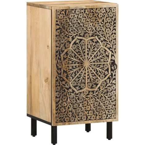 Armadio laterale vintage con motivi intagliati 40 x 33 x 75 cm grande spazio di archiviazione in legno massello di mango 020047291