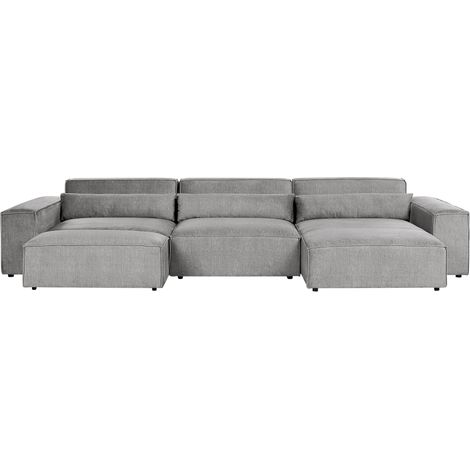Moderno sofá esquinero modular 3 plazas con otomana tapizado de tela gris izquierdo Hellnar (1/5)