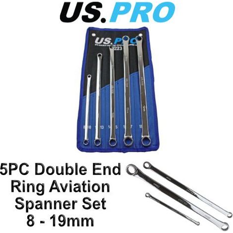 US Pro Spanner Set Extra Long 5pc Aviation Double Ended Ring 8mm to 19mm 3223 (1/3)