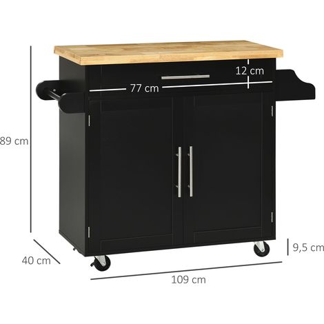 Desserte roulante en bois avec étagères, range-épices et barre pour torchons, meuble de rangement pour cuisine, séjour et salle à manger, 109 x 40 x 89 cm (1/5)