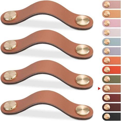 Poignées de meubles en cuir, boutons de porte d'armoire, boutons de tiroir en cuir, poignées vintage pour armoires, coiffeuses, cuisine et salle de bain (marron clair, 96 mm) (1/5)
