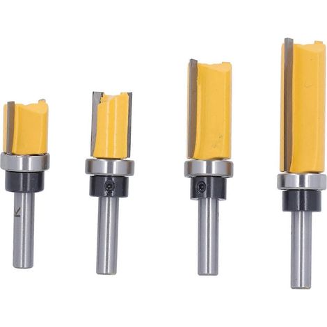 4-teiliges Set Bündigfräser mit 8 mm Rundschaft zum Trimmen und Schneiden – ideal für Heimwerkerarbeiten in der Holzbearbeitung.