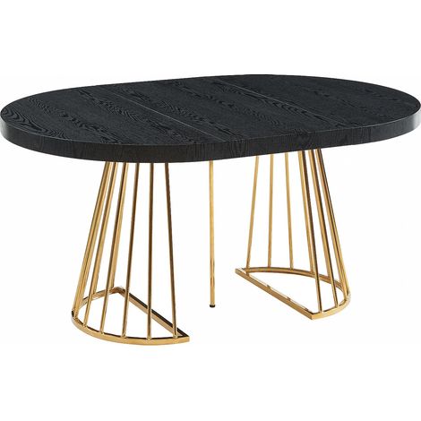 Table à manger extensible 2 à 12 personnes en MDF et acier - Noir et doré - FIRELA (1/5)