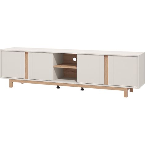 Mueble para TV Capaci, 2 Estantes, 4 Puertas, con Patas, 202x40x54h cm Blanco Crema