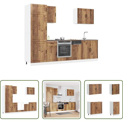 Küchenmöbel - 7-tlg. Küchenschrank-Set Lucca Altholz-Optik Holzwerkstoff (1/5)