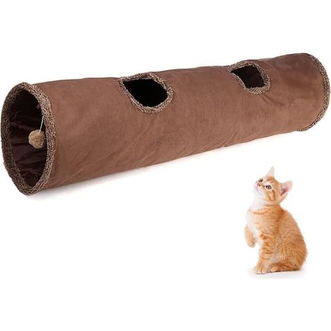 Maison pliable pour chat - Cage à cache-cache - Pour chats et petits animaux avec balle suspendue et judas - 1 pièce - Marron (1/5)
