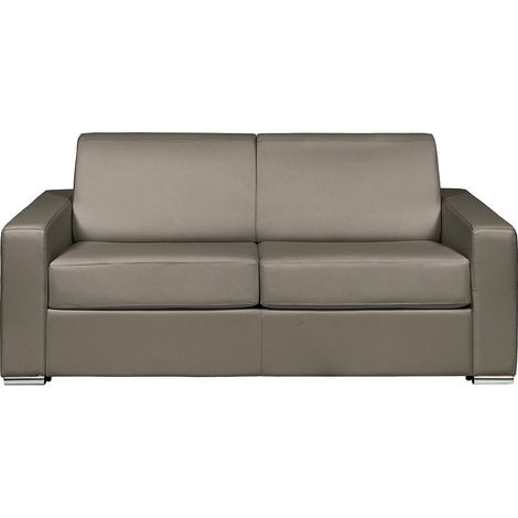 Canapé 4 places convertible express en cuir de buffle taupe - Couchage 160 cm - Matelas 18 cm CALITO (1/4)