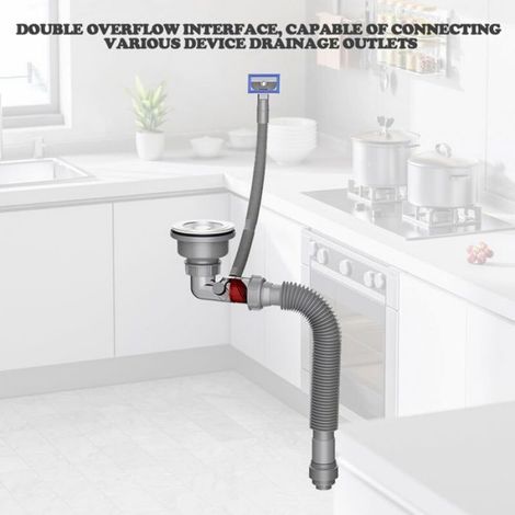 Siphon d'évier - Unbrand - Remplacement de siphon en P - Dispositif anti-retour - Anti-débordement - Polypropylène épais (1/3)