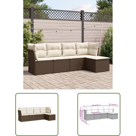 The Living Store 5-tlg. Garten-Sofagarnitur mit Kissen Braun Poly Rattan - Gartenmöbel Set - PE-Rattan Möbel - Outdoor Sofa - Lounge Set - Gartenlounge (1/3)
